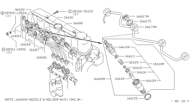1983 Nissan 720 Pickup Support Diagram for 16697-96000