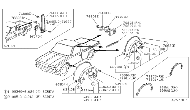 1986 Nissan 720 Pickup Duct Air Assembly Diagram for 76884-01W00