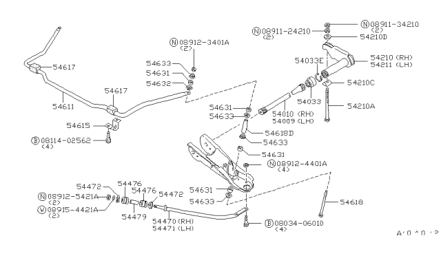 1980 Nissan 720 Pickup Bar-TORSION STABILIZER Diagram for 54611-01W10