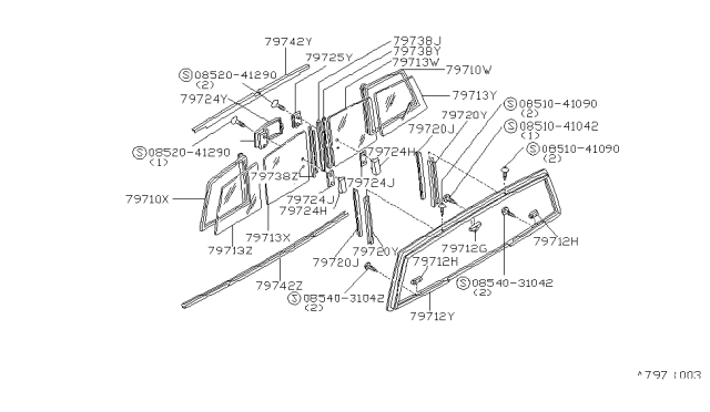 1984 Nissan 720 Pickup Glass Back Window Diagram for 79712-S3501