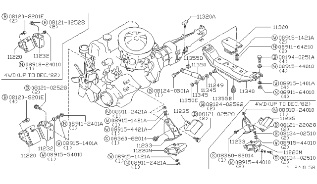 1986 Nissan 720 Pickup Engine Mounting, Rear Diagram for 11320-B5001