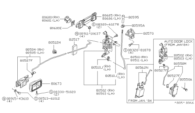 1985 Nissan 720 Pickup Front Door Outside Handle Assembly, Right Diagram for 80606-01W00