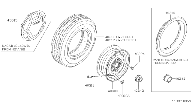 1984 Nissan 720 Pickup Disc Wheel Ornament Diagram for 40343-03W16