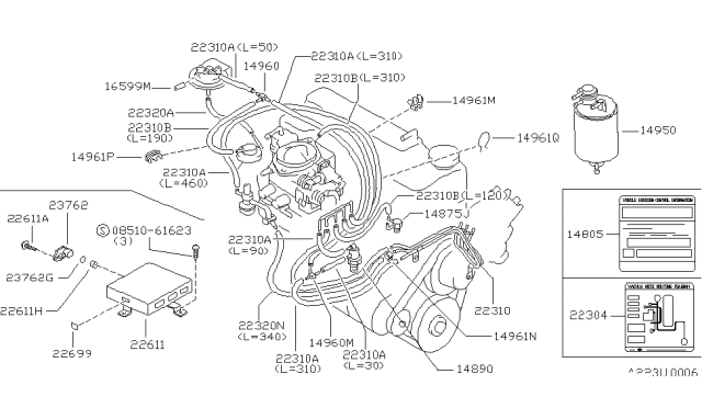 1981 Nissan 720 Pickup Engine Control Vacuum Piping Diagram 7