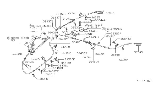1986 Nissan 720 Pickup Cable Brake R RH Diagram for 36530-10W00