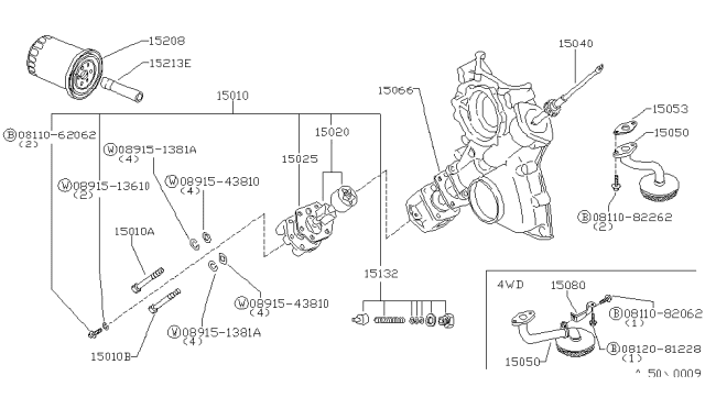 1984 Nissan 720 Pickup Oil Filter Assembly Diagram for 15208-64W00