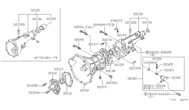 1980 Nissan 720 Pickup Transmission Case & Clutch Release Diagram 2