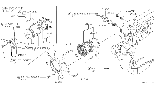 1983 Nissan 720 Pickup Water Pump, Cooling Fan & Thermostat Diagram 6