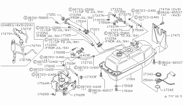 1985 Nissan 720 Pickup Fuel Tank Assembly Diagram for 17202-19W06
