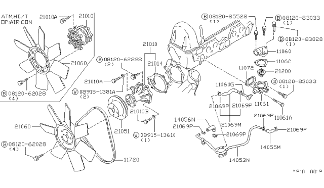 1980 Nissan 720 Pickup Thermostat Housing Diagram for 11061-Y7000