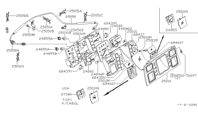 1980 Nissan 720 Pickup Combination Meter Housing Lower Diagram for 25032-01W00