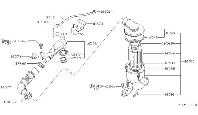 1980 Nissan 720 Pickup Duct Assembly Diagram for 16530-36W01