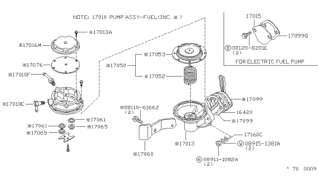 1983 Nissan 720 Pickup Fuel Pump Assembly Diagram for 17010-04W25