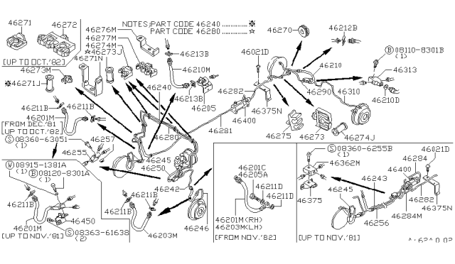 1980 Nissan 720 Pickup Tube Assembly-Brake Diagram for 46242-03W00