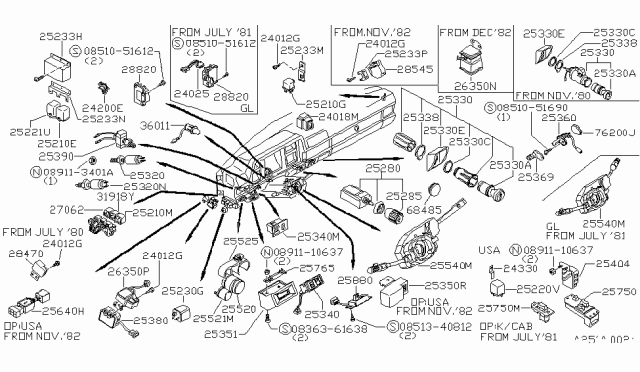 1981 Nissan 720 Pickup DEFOGGER Switch Diagram for 25350-W1000
