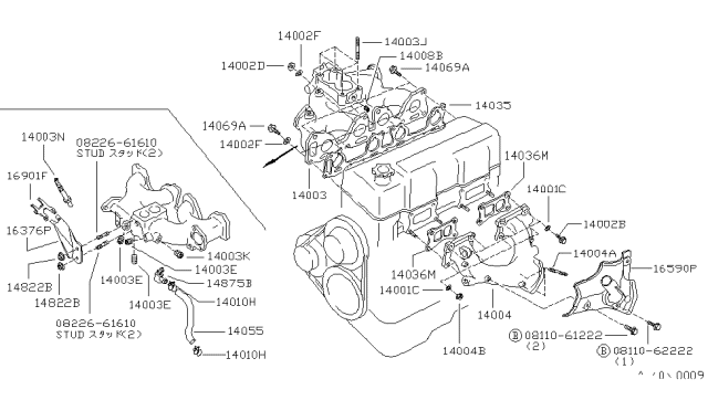 1981 Nissan 720 Pickup Manifold Gasket Diagram for 14035-W5800