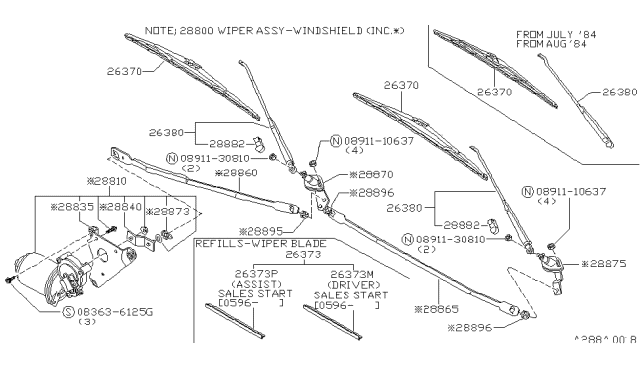 1983 Nissan 720 Pickup Windshield Wiper Arm Assembly Diagram for 28880-04W00