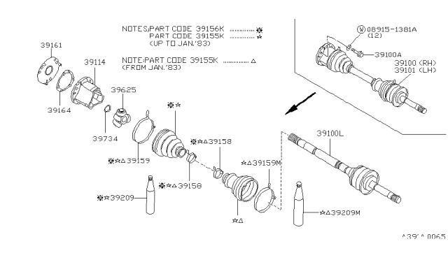 1984 Nissan 720 Pickup Shaft Assembly Diagram for 39101-50W00