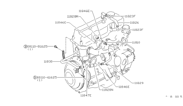 1985 Nissan 720 Pickup Connector Pipe Diagram for 11830-30W00