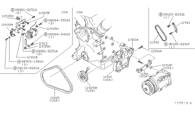 1985 Nissan 720 Pickup Compressor Mounting & Fitting Diagram 2