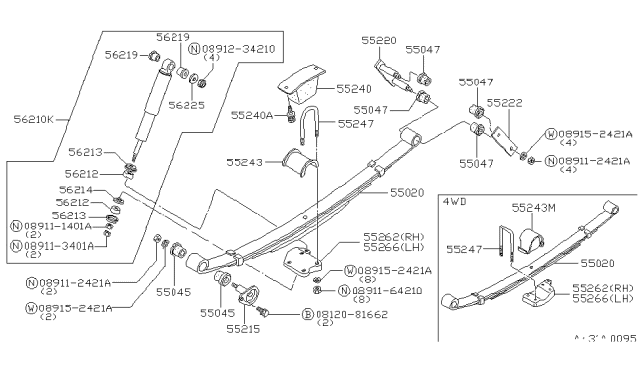 1980 Nissan 720 Pickup Bound Rear Suspension Bumper Assembly Diagram for 55240-01W01