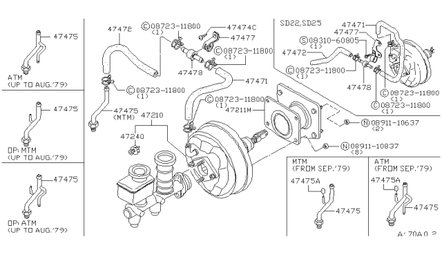 1982 Nissan 720 Pickup Brake Servo & Servo Control Diagram