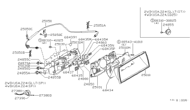 1986 Nissan 720 Pickup Speedometer Assembly Diagram for 24850-65W08