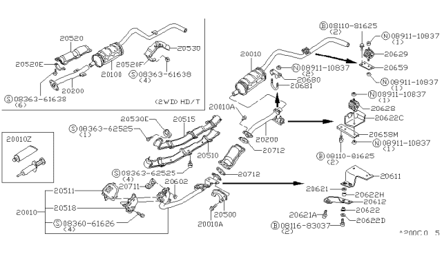 1981 Nissan 720 Pickup Exhaust Muffler Assembly Diagram for 20100-36W00