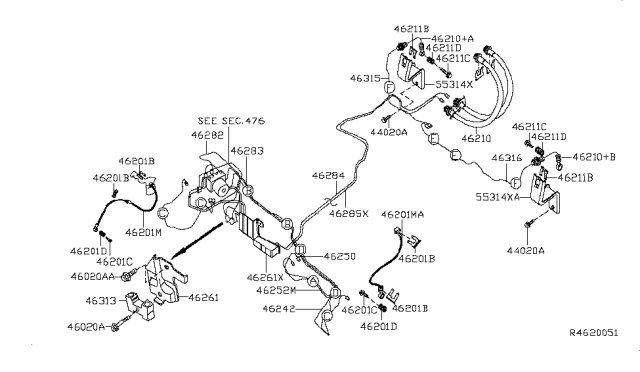 2007 Nissan Sentra Connector-Brake Tube Diagram for 46313-40U00