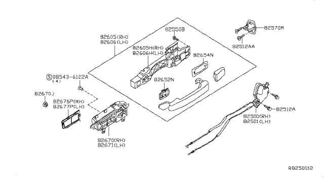 2007 Nissan Sentra Rear Door Outside Handle Assembly Right Diagram for 82606-ET01B