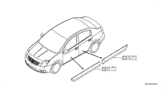 2012 Nissan Sentra Body Side Molding Diagram