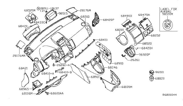 2008 Nissan Sentra Instrument Panel,Pad & Cluster Lid Diagram 2