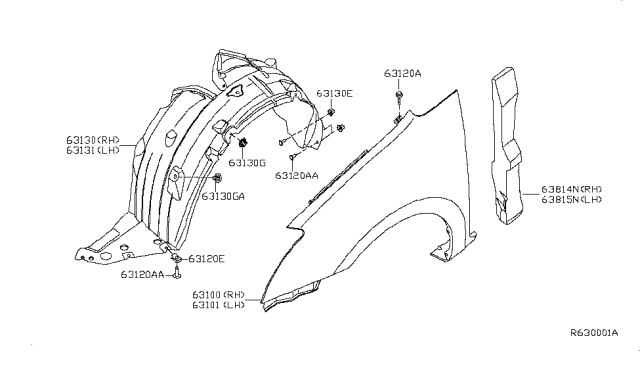 2010 Nissan Sentra Protector-Front Fender,RH Diagram for 63842-ET000