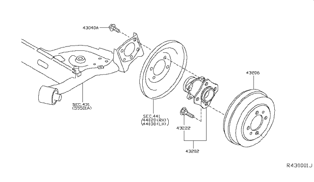 2008 Nissan Sentra Drum Brake Diagram for 43206-ET000