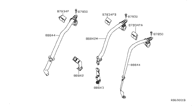2009 Nissan Sentra Rear Seat Tongue Belt Assembly Diagram for 88844-ET081