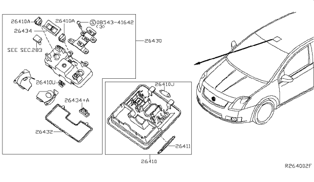 2009 Nissan Sentra Lamp Assembly Map Diagram for 26430-ZT52A