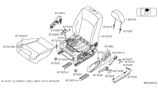 2009 Nissan Sentra Pad Front Seat Cushion Diagram for 87361-ZJ76A