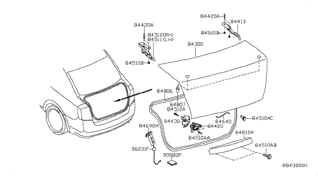 2010 Nissan Sentra Trunk Lid & Fitting Diagram 2