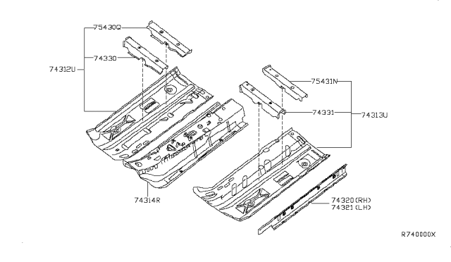 2007 Nissan Sentra Floor-Front,Center Diagram for 74310-ET030