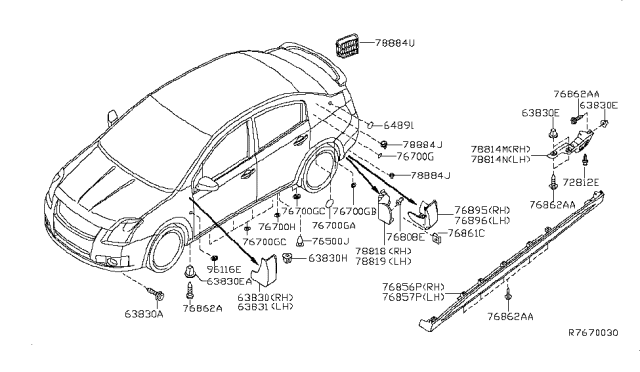 2012 Nissan Sentra Bracket MUDGUARD Rear, LH Diagram for 76859-ET80A