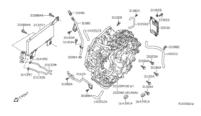 2010 Nissan Sentra Automatic Transmission Assembly Diagram for 31020-1XT4C