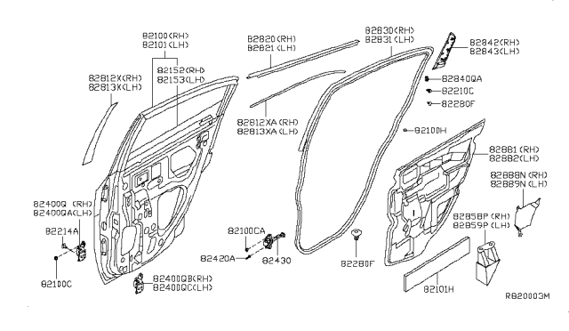 2012 Nissan Sentra Rear Door Panel & Fitting Diagram