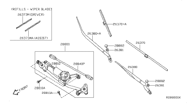 2011 Nissan Sentra Left Wiper Arm Diagram for 28881-ET000