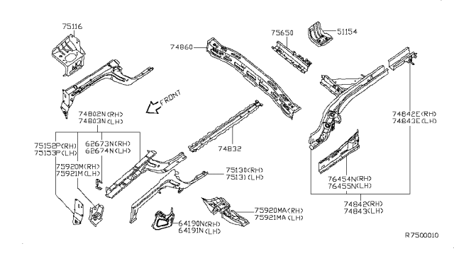 2009 Nissan Sentra Member Assembly-Rear Cross Center Diagram for 75650-ET030