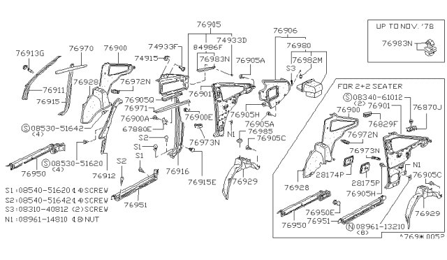 1983 Nissan 280ZX Body Side Trimming Diagram