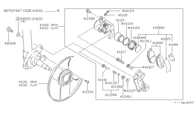 1981 Nissan 280ZX Front Disc Brake Pad Kit Diagram for 41060-P6525