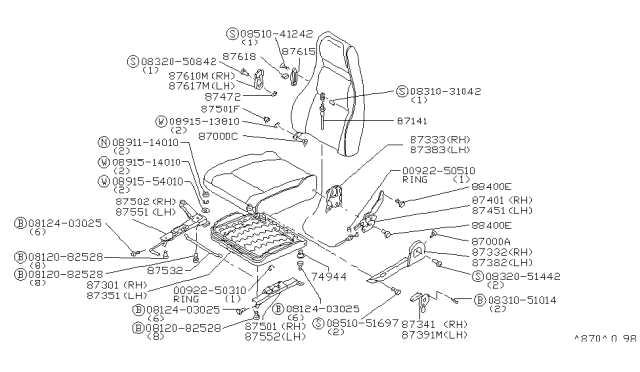 1980 Nissan 280ZX Front Seat Diagram 1