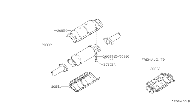 1981 Nissan 280ZX Three Way Catalytic Converter With Shelter Diagram for 20802-P8100