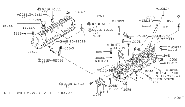 1981 Nissan 280ZX Stud Diagram for 08224-83010