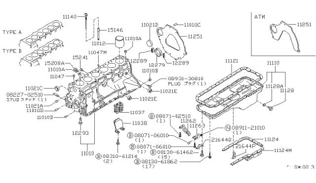 1983 Nissan 280ZX Cylinder Block & Oil Pan Diagram